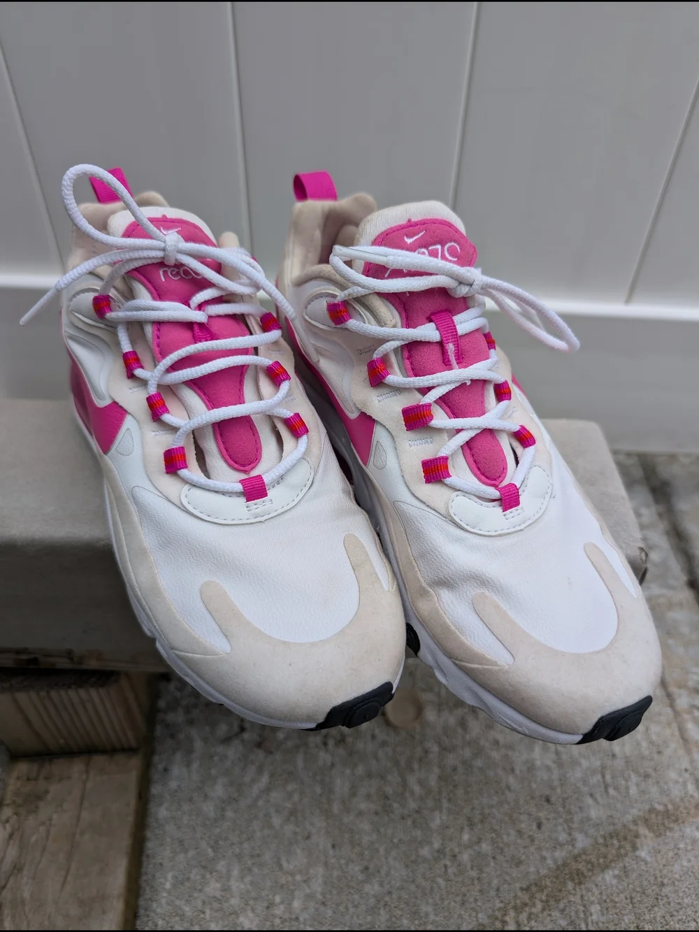 Nike React Element 55 White & Pink Sneakers